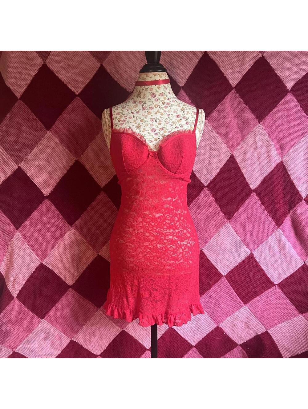 Red lace ruffled babydoll dress/top